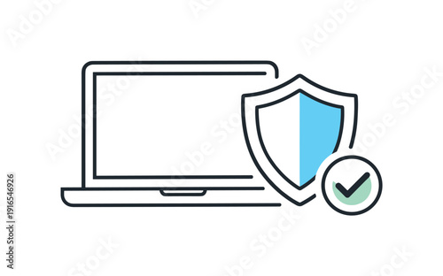 Proactive cybersecurity habits and safe online behavior in everyday digital work where users stay protected, a laptop paired with a shield and a small