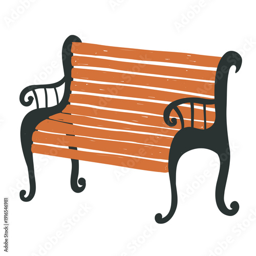 Classic Wooden Park Bench with Metal Armrests Isolated