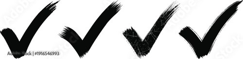 Check Mark Icon Set – Black Grunge & Hand-Drawn Tick Symbols Collection on White Background