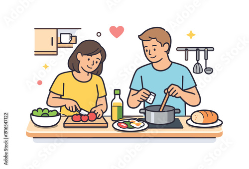 Everyday family care shown through calm shared household routine in a familiar home space, two adults quietly preparing a simple evening meal together