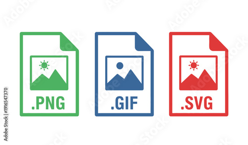 File format icons for png, gif, and svg on a for graphic design and web development