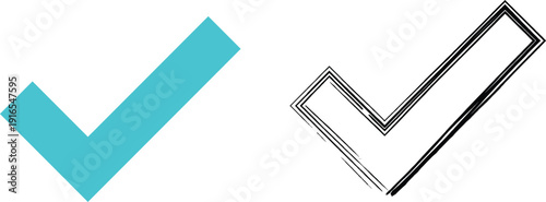 Two check marks in blue and black with double lines