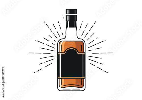 A vibrant illustration of a whiskey bottle with dynamic lines radiating from it on a pure