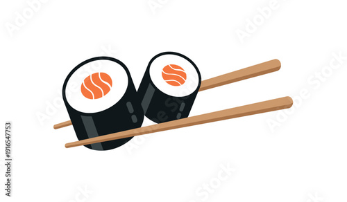 Two sushi rolls with chopsticks on a pure for food or japanese culture concepts