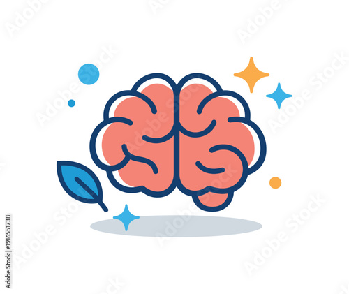 Everyday gentle care for clear thinking and mental freshness during daily routines, a simple brain icon paired with soft sparkle elements symbolizing