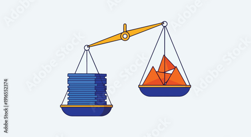 Balancing Scales Weighing Money Against Geometric Shapes Representing Investment or Value