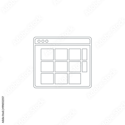 An illustration depicts a browser window with a grid layout on a digital screen.