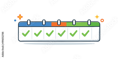 Quiet consistency and trust built through repeated reliable actions over time, a simple calendar strip with evenly spaced checkmarks forming a
