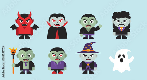 Halloween characters set with cartoon vampires and devils.