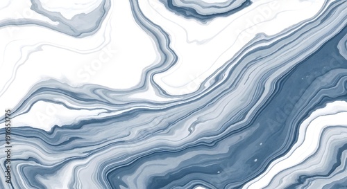 Abstract blue and white marble texture background with fluid lines and swirls
