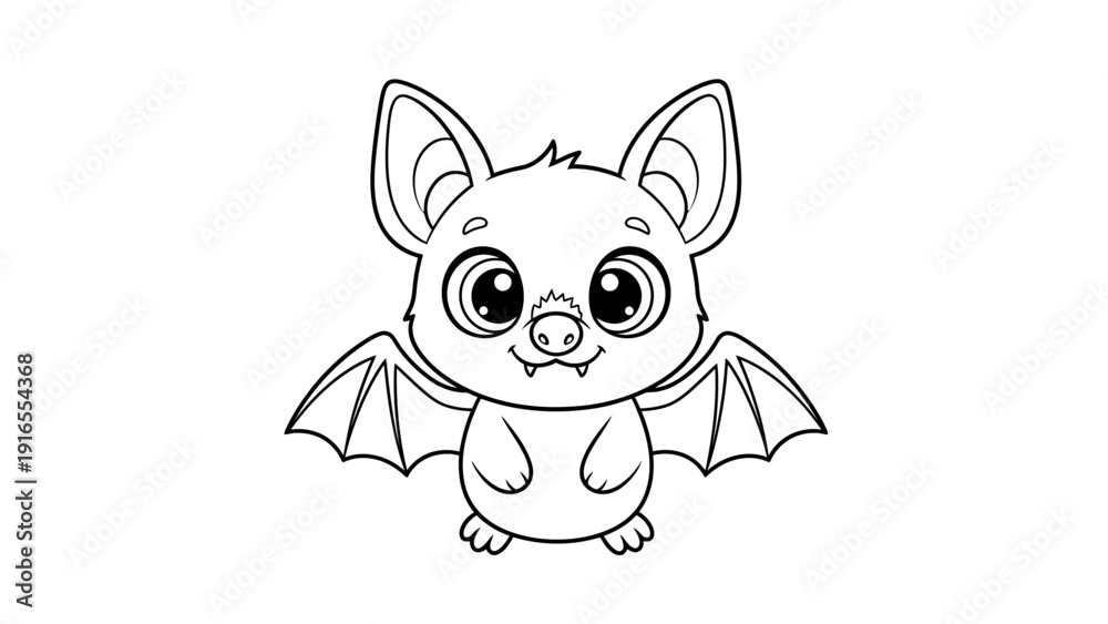 Obraz premium Cute cartoon bat line art on a white background, perfect for coloring.