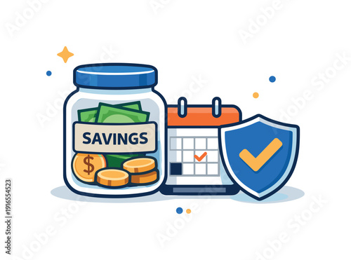 Personal financial preparedness and emergency readiness in modern life emphasizing foresight and responsibility, a neatly packed savings jar paired