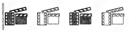 Sketch movie night icon design set