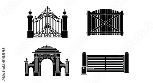 Four black-and-white silhouettes depict different types of gates.