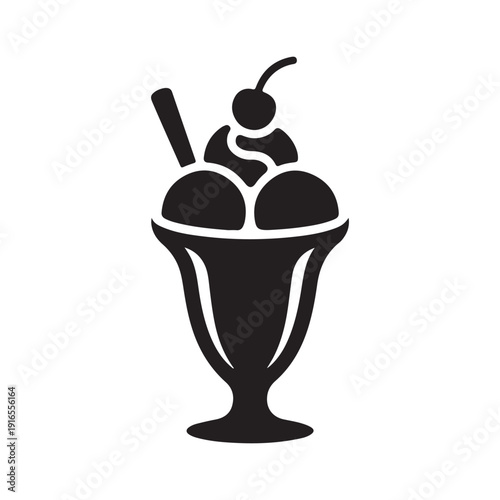ice cream sundae dessert cup silhouette with cherry