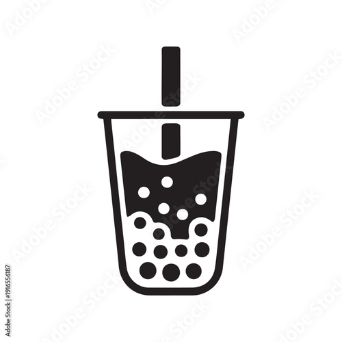 bubble tea cup silhouette with tapioca pearls drink