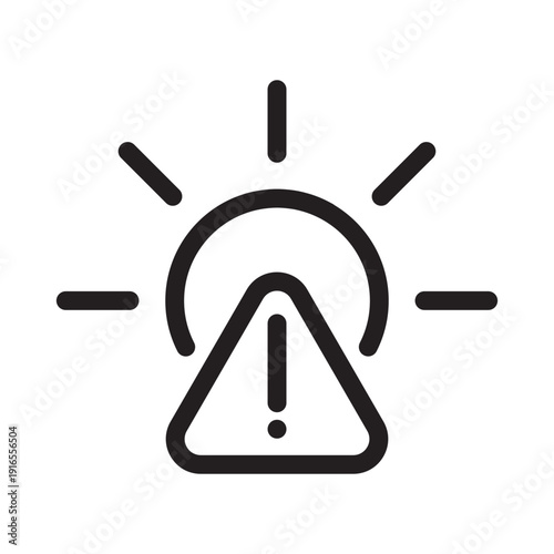 Sun glare warning triangle exclamation icon vector for app UI alert