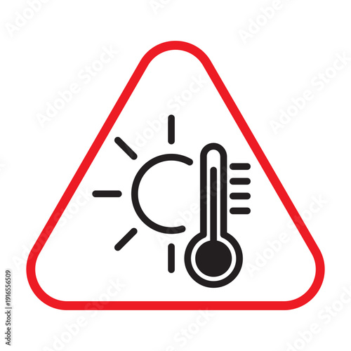 Extreme heat warning thermometer sun triangle icon vector for app UI