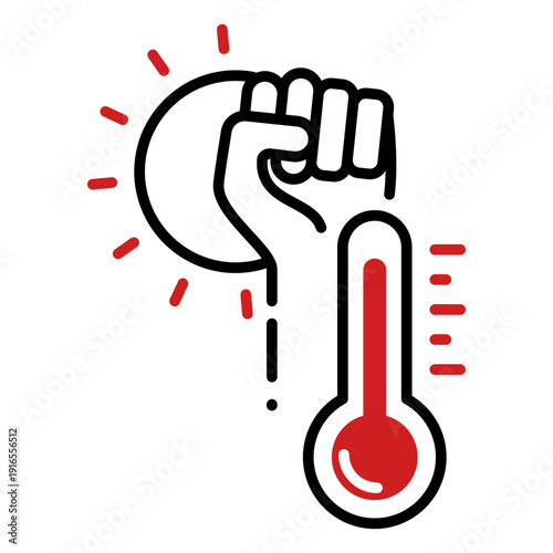 Extreme heat climate protest fist thermometer sun icon vector