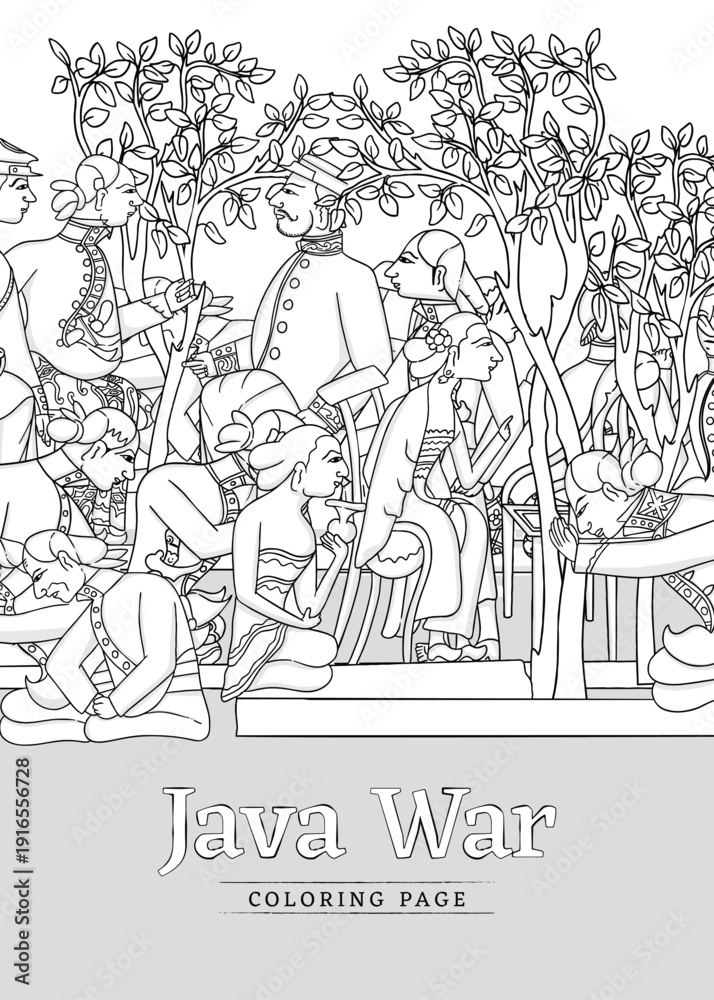 Obraz premium Java War Diponegoro Social Media Concept Javanese Puppet Outline Illustration