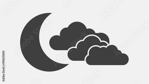 Crescent Moon and Clouds Illustration Design.