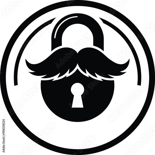 Padlock with mustache and beard in circular frame icon symbol