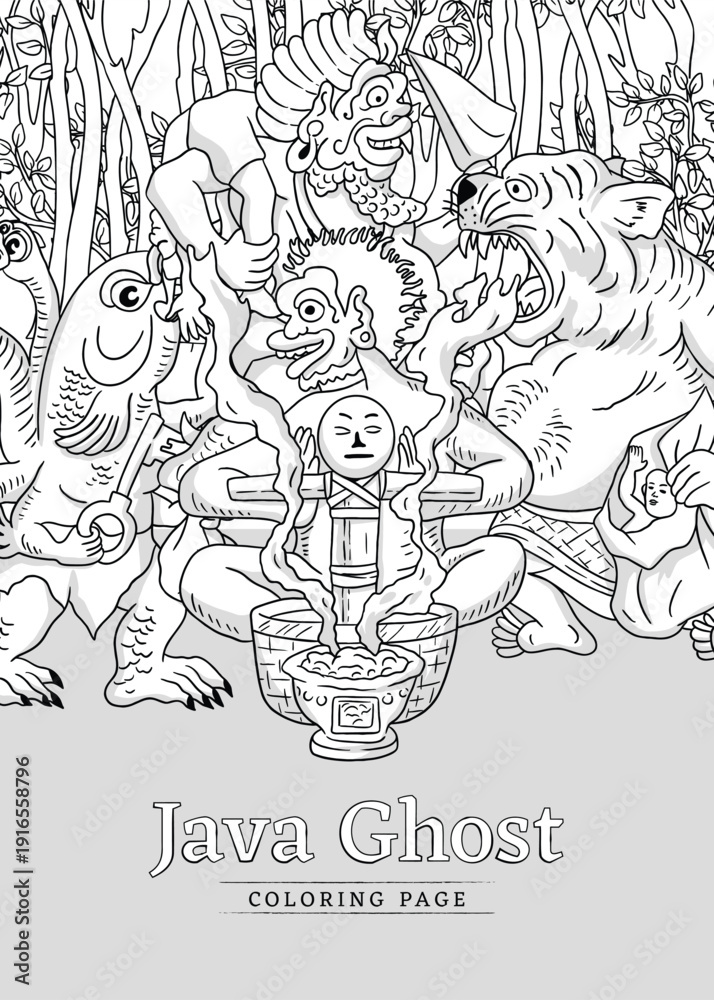 Obraz premium Javanese Ghost Wayang Coloring Page Outline Illustration