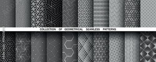 Geometric set of seamless black and gray ,patterns. Simple vector graphics