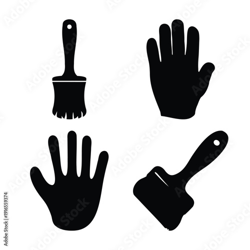 Creative expression: silhouettes of two paint brushes and two human hands