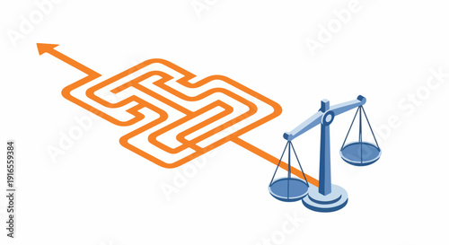 Navigating the intricate legal maze towards justice and ethical balance, symbolizing complex decision-making and the pursuit of fairness in law.