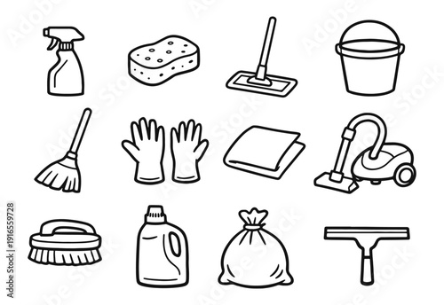 Hand Drawn Cleaning and Housekeeping Doodle Icon Set