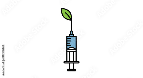 A green leaf sprouts from the top of a medical syringe representing natural medicine herbal remedies and sustainable pharmaceutical innovations, Generative AI.