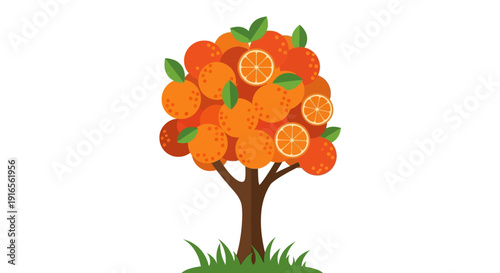 Tree with Oranges and Green Leaves.