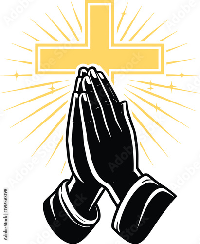 Praying Hands and Cross Religious Faith Vector Design