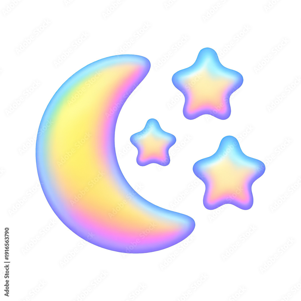 Obraz premium PNG Colorful crescent moon stars illustration.