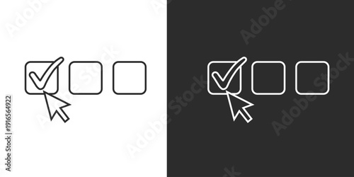 Digital Checkbox with Mouse Cursor Click Vector Icon, Minimalist Online Survey and Form Selection Symbol on White and Dark Backgrounds