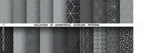 Geometric set of seamless black and gray patterns. Simple vector graphics