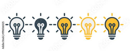 Light Bulb Ideas Concept with Five Stages of Inspiration