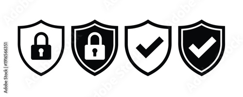 Security Shield Icons with Locks and Checks
