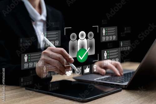 Human Resource Management and Recruitment Concept, Businesswoman Selecting Qualified Candidates, Interview Assessment Process, Talent Evaluation, Hiring Strategy, Team Building, Organizational Success