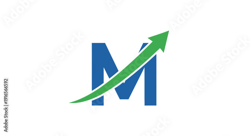 Blue Letter M with Green Upward Arrow Graph.