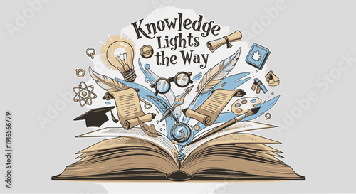 Education fill icon collection. Includes book, glasses, light bulb, graduation cap, pencil, and science symbols. Created in colorful style with bright palette