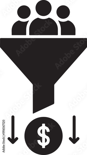 Sales funnel icon representing customer conversion process and revenue generation in business marketing