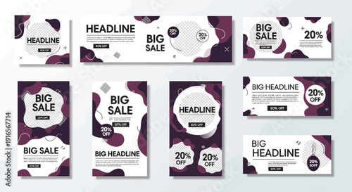 Modern web banner design kit featuring elegant abstract elements and dynamic fluid patterns for effective promotional advertisements and sales