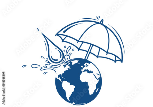 Earth Protected by Umbrella from Water Drops.