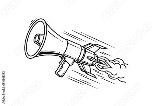 Megaphone Rocket Launching with Speed Lines.