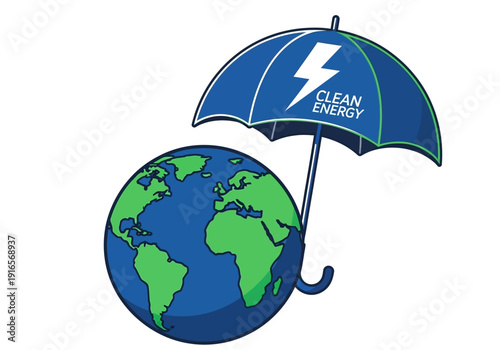 Clean Energy Umbrella Protecting Planet Earth Illustration.