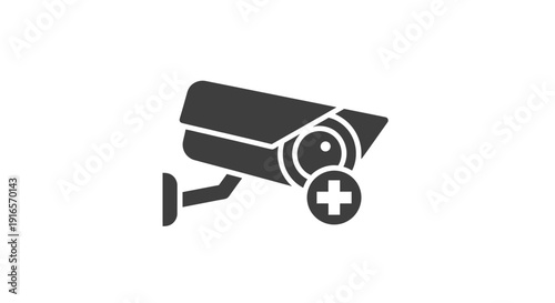 Security camera icon with plus sign vector illustration isolated on white