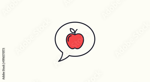 Red apple thought bubble icon on white background symbolizing ideas