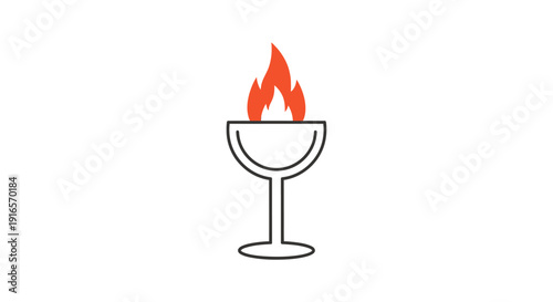 Stylized graphic of a flame atop a goblet on a white background